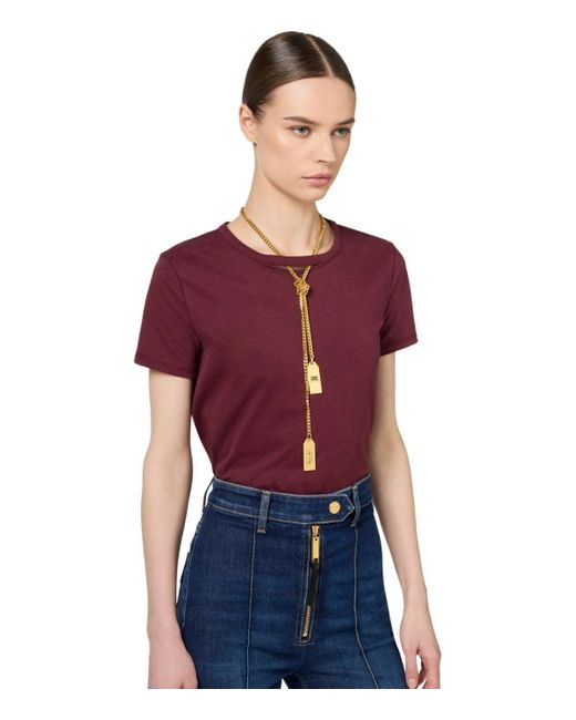 Elisabetta Franchi Purple Rouge Noir T Shirt With Necklace