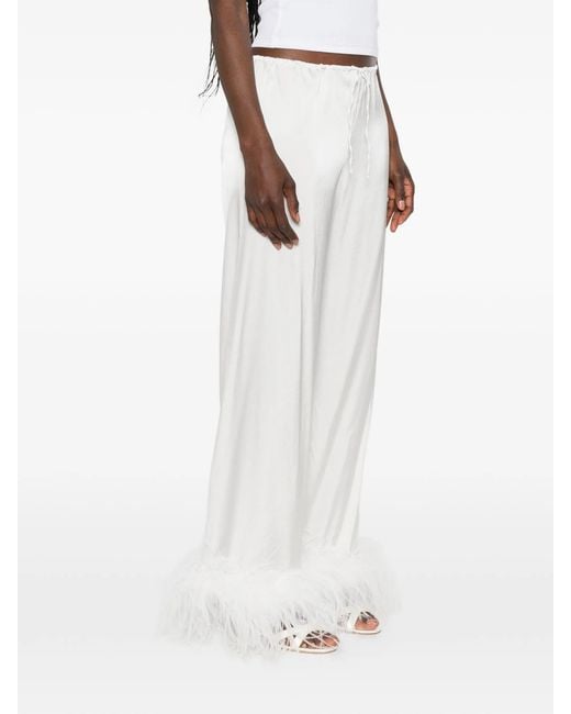 Oseree White Bridal Satin Pants Plumage