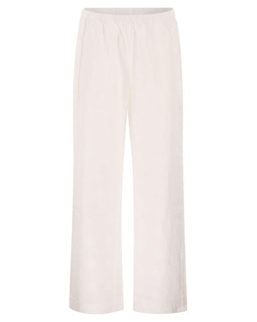 Mc2 Saint Barth White Wide-Leg Broderie Anglaise Cotton Trousers