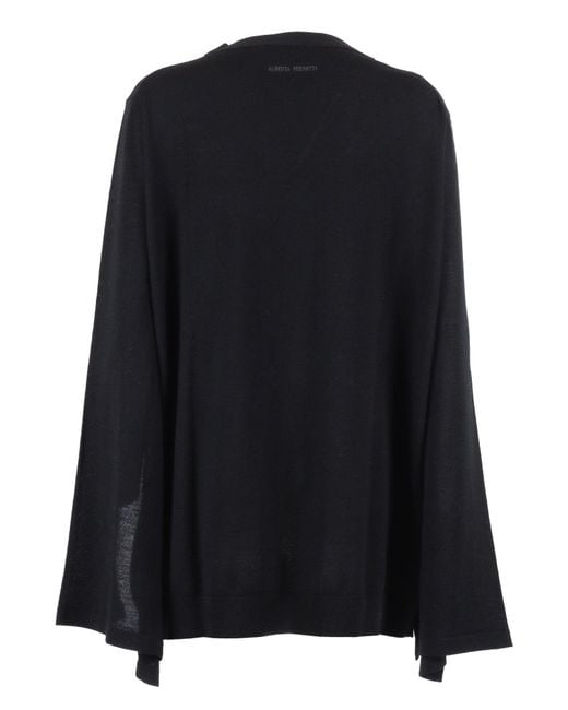 Alberta Ferretti Black Finely Knitted Wool Sweater With Classic Crew Neckline