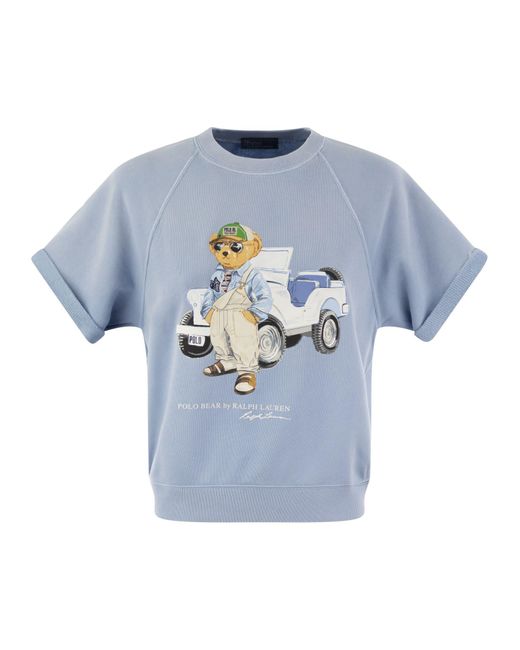 Sweat-shirt en coton à manches courtes avec ours Polo Ralph Lauren en coloris Blue