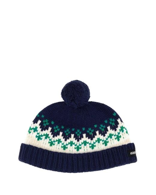 Miu Miu Blue Knitted Beanie Hat