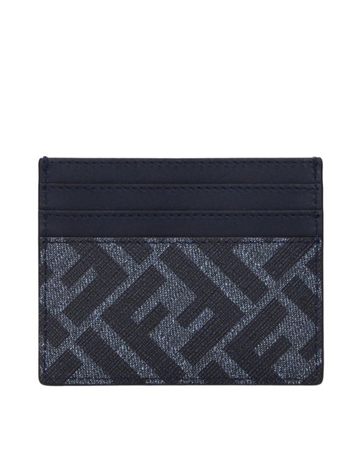 Fendi Blue Logo Leather Card Holder for men