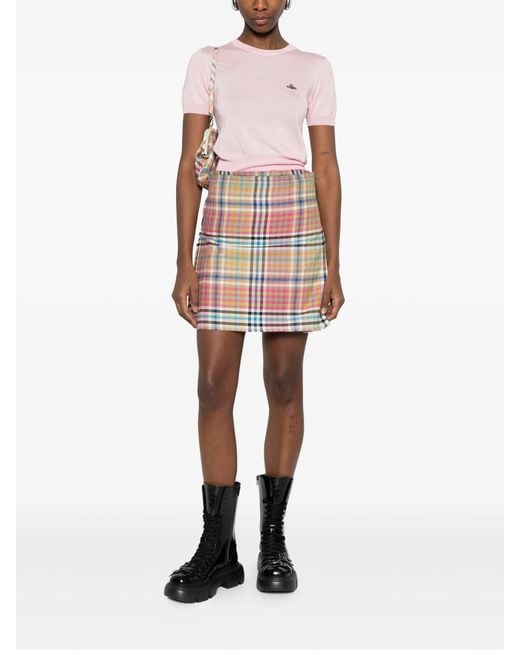 Vivienne Westwood White Plaid Skirt With Frayed Hem