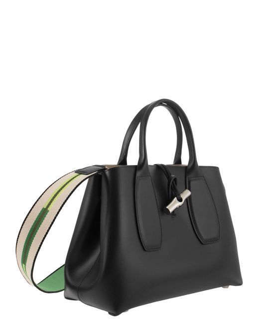 Longchamp Black Roseau Bag With Fabric Handle And Shoulder Strap