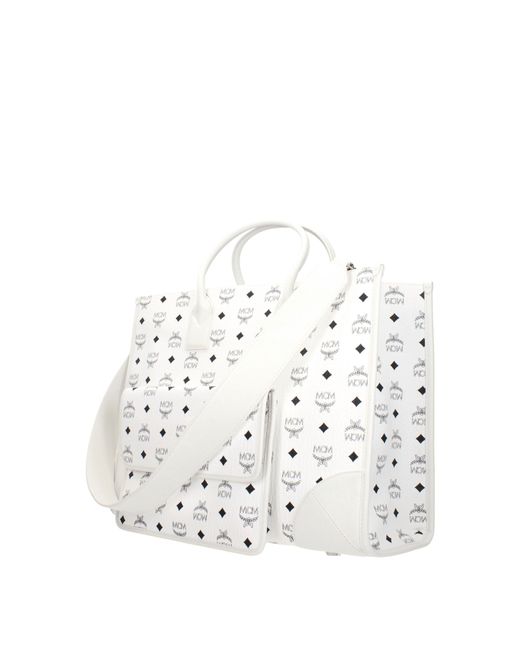 MCM White Borse A Mano Munchen Donna Pelle Bianco/Bianco Ottico