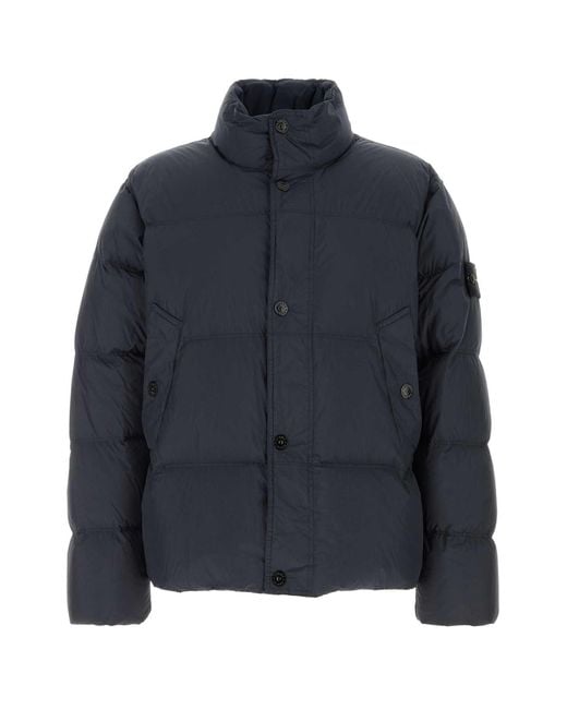 Stone Island Navy Blue Nylon Down Jacket for men