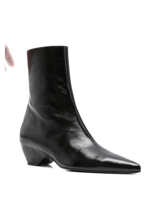 Khaite Black Arizona Pointed-Toe Calf Leather Ankle Boots