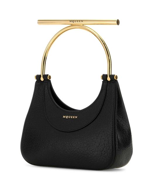 McQueen Black Leather Mini Cross-Bar Handbag