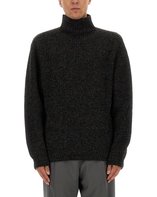 Lemaire Black Ribbed Turtleneck Sweater for men
