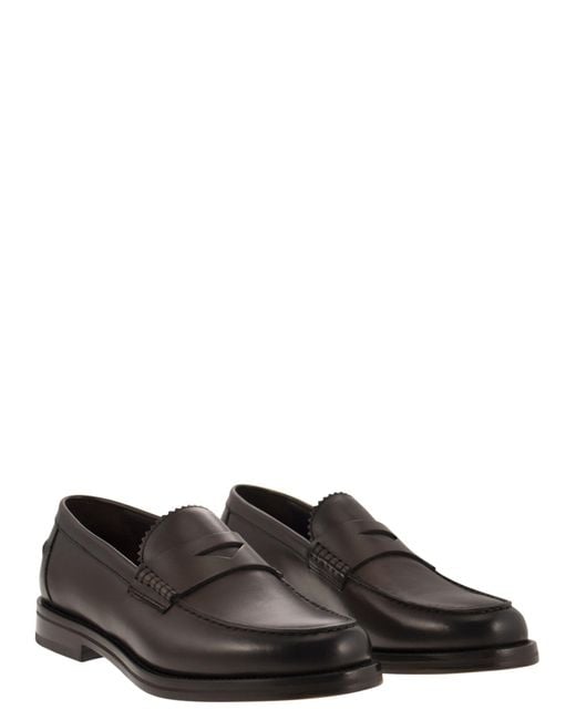 Doucal's Black Leather Penny Loafer for men