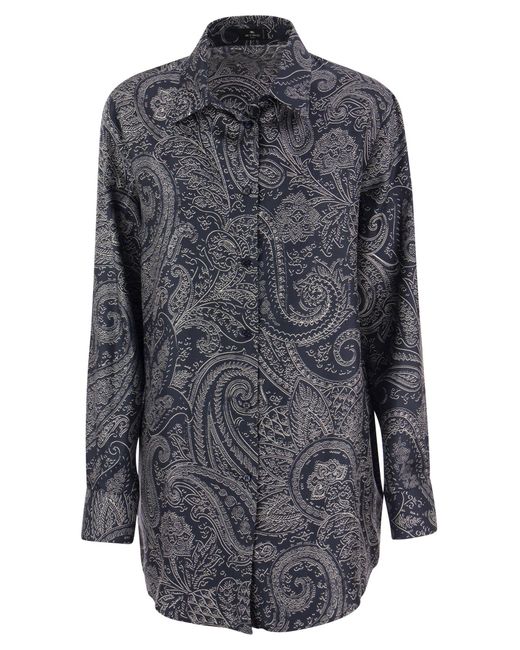 Etro Gray Seidenhemd mit Paisley Print