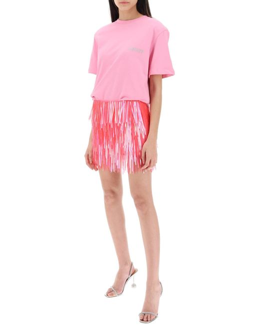 ROTATE BIRGER CHRISTENSEN Pink Drehen Sie kristallgeschnittenes T -Shirt aus