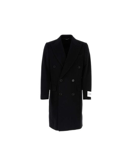Dolce & Gabbana Black Double Breasted Wool Coat for men