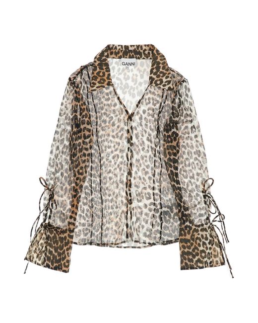 Leopard Print Chiffon Blusa Ganni de color Brown