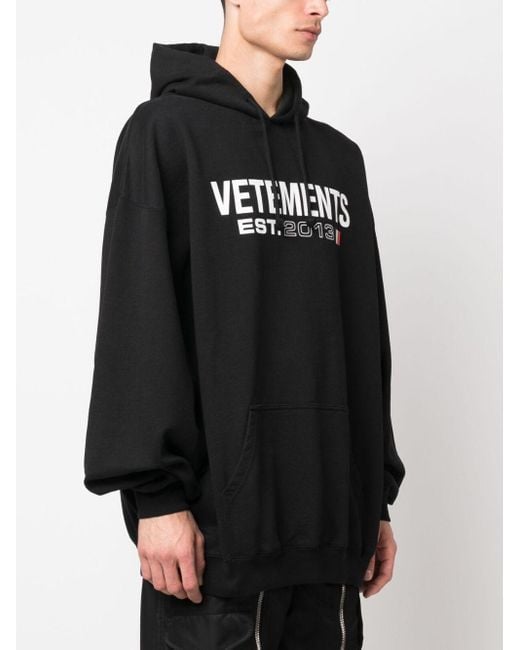 Vetements Black Logo Cotton Hoodie for men