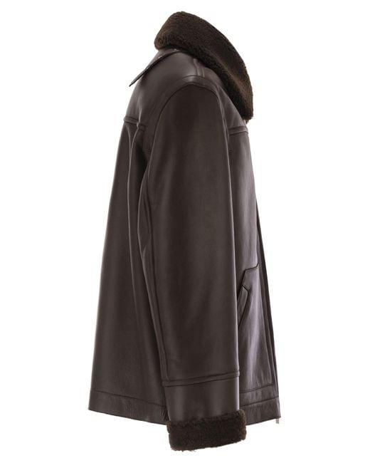 PT Torino Black Shearling Aviator Jacket for men