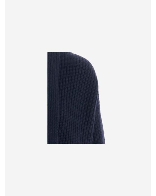 Bruno Manetti Blue Cashmere Cardigan With Ribbed Knit