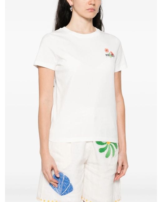 KENZO T-Shirt Met Bloemenprint in het White