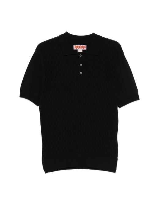 Baracuta Black Pattern Stitch Ss Polo