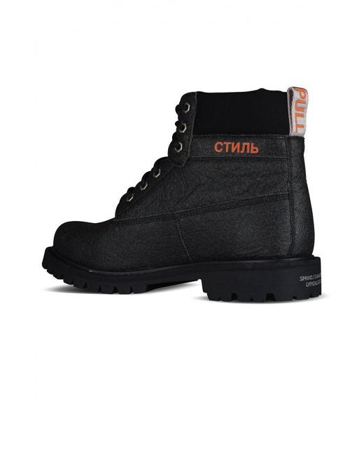 Heron Preston Black Lace-Up Worker Ankle Boots for men