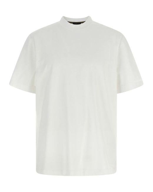Brioni Cotton Crewneck T-Shirt With Tone-On-Tone Leather in White für Herren