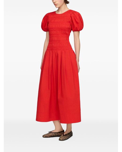 Ganni Red Organic Cotton Midi Dress