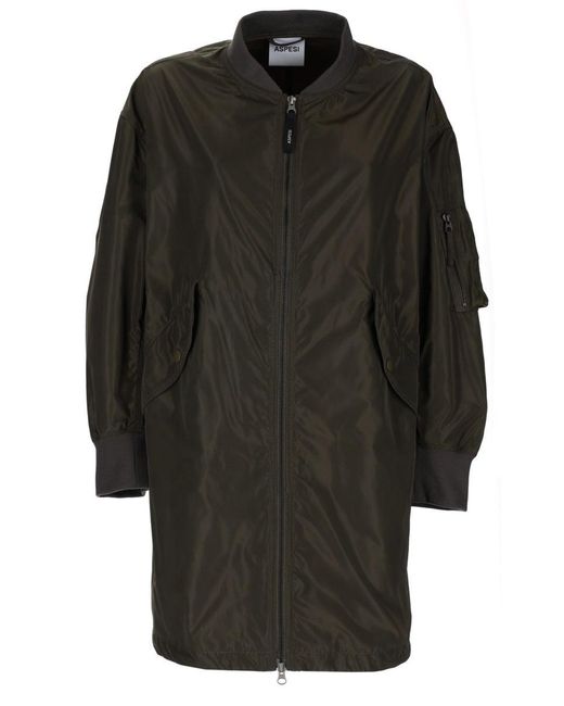 Aspesi Gray Long Bomber Jacket Polyester