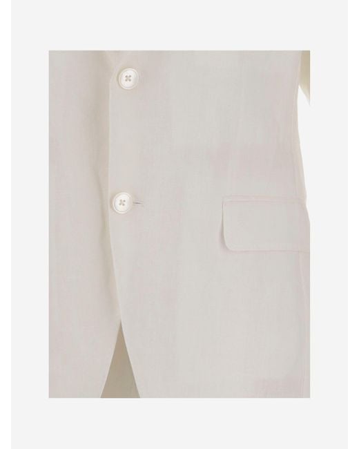 Boss White Single Breasted Blazer Made Of Linen Canvas