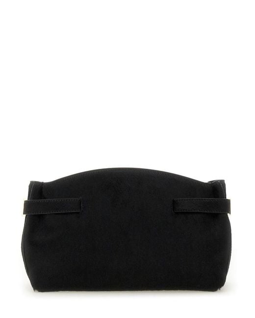 Ferragamo Black Mini Clutch With Short Hair Calf Detail