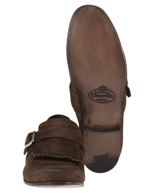 Church's Brown Shanghai Suede Monk Strap With Fringe Detail