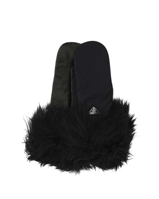 Prada Black Nylon And Nappa Leather Gloves