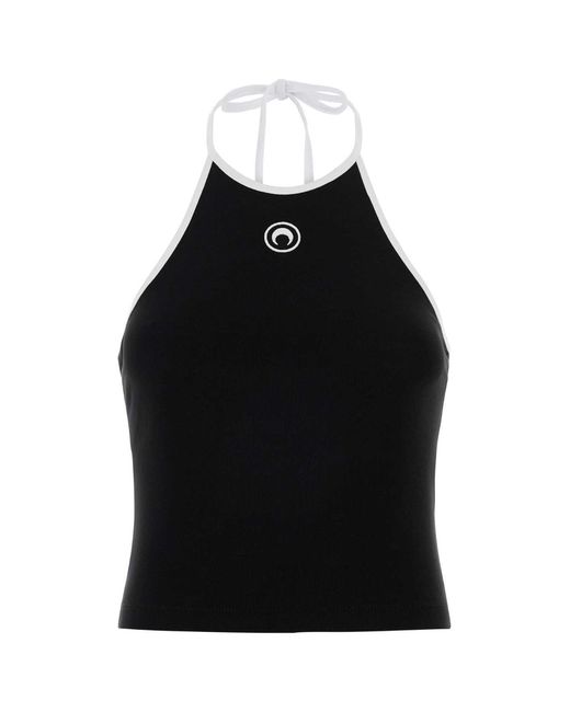MARINE SERRE Black Moon Logo Bicolor Jersey Tank Top