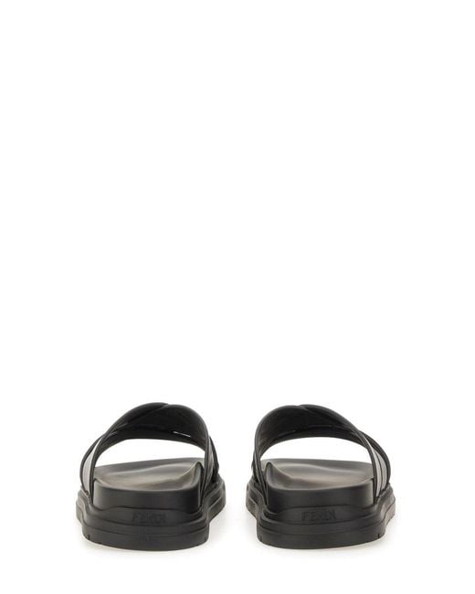 Fendi Black Crossed Band Slides for men