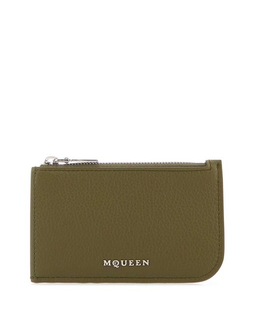 McQueen Green Army Leather Card Holder for men