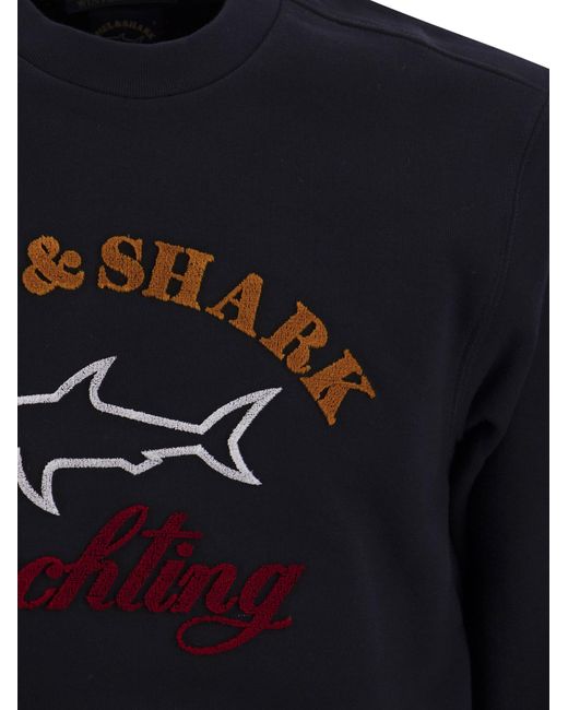 Cotton Crewneck Sweatshirt con logo di Paul & Shark in Blue da Uomo