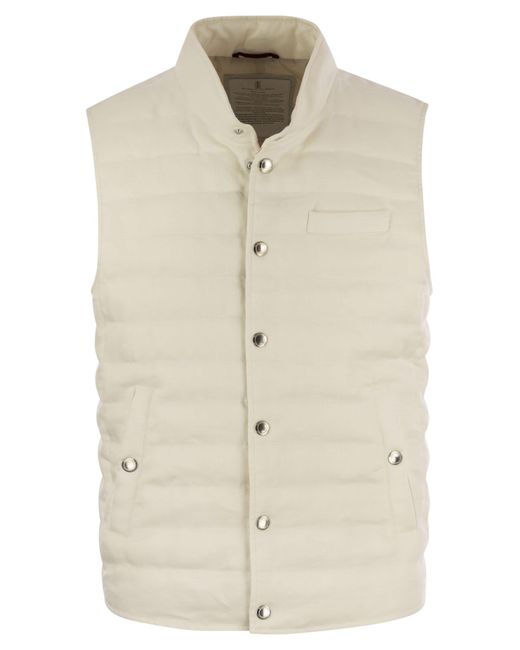 Brunello Cucinelli White Linen Sleeveless Down Jacket for men