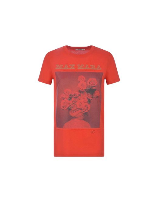 Max Mara Red Cotton Printed T-shirt