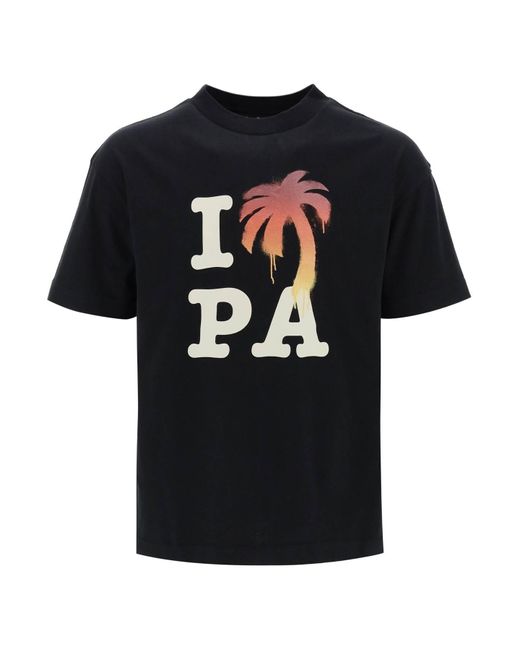 Palm Angels Crew Neck T Shirt Met Print in het Black voor heren