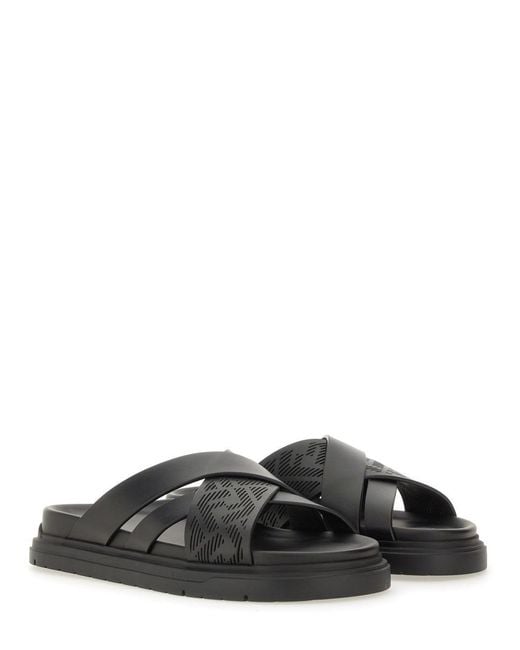 Fendi Black Crossed Band Slides for men