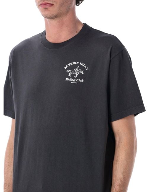 Sporty & Rich Black Sporty & Rich Bh Riding Club Cotton T-Shirt for men