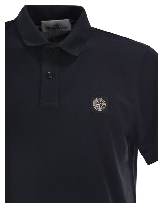 Stone Island Black Regular Fit Short-Sleeved Polo Shirt With Compass Patch for men
