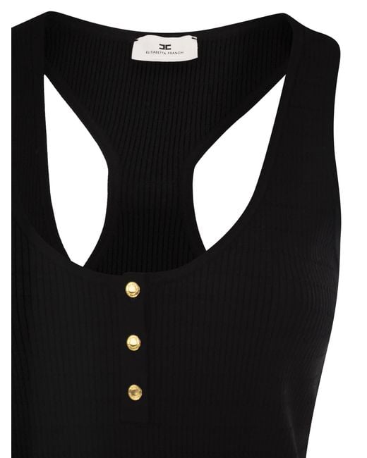 Elisabetta Franchi Black Micro-Cable Knit Top