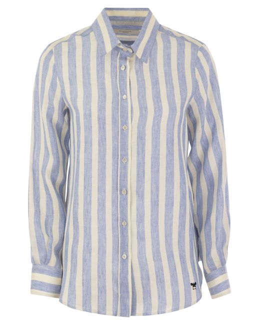 Weekend by Maxmara Lari Classic Striped Linen Shirt in het Blue