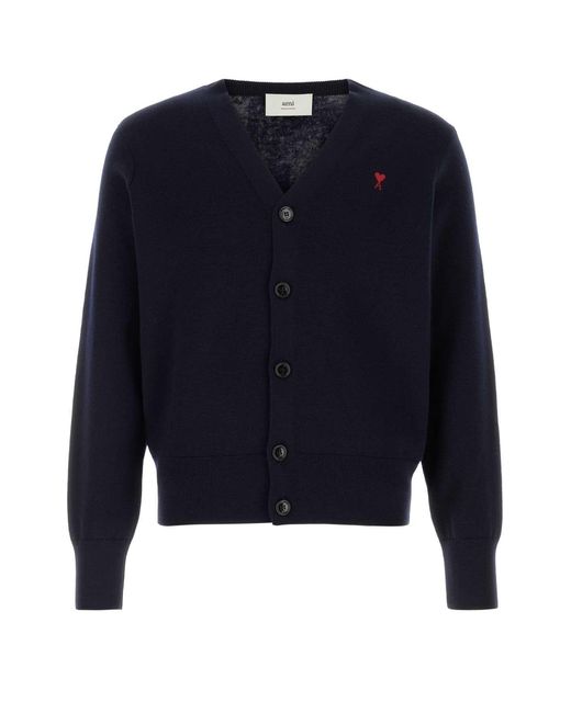 AMI Blue Ami Dark Wool Cardigan for men