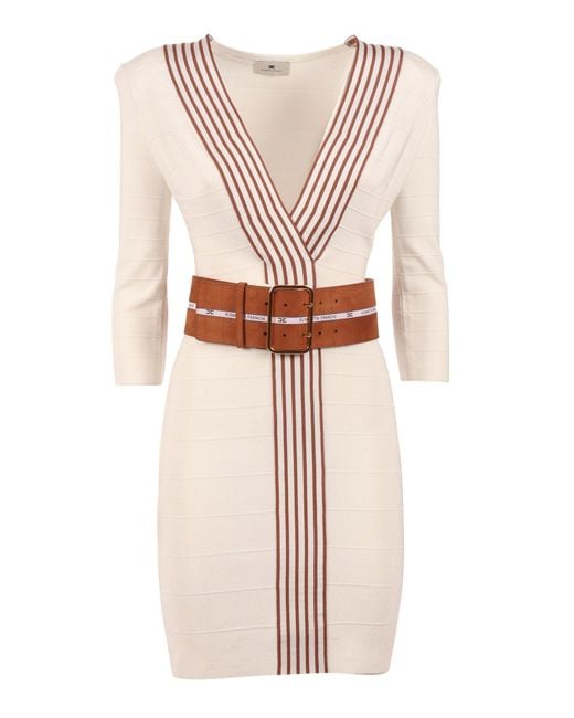Elisabetta Franchi Pink Abito Di Maglia Con Cintura