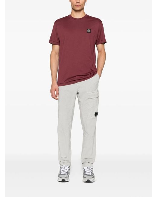 Stone Island Red 60/2 Cotton Jersey Garment Dyed Ss T-Shirt for men