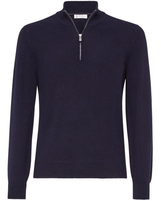 Brunello Cucinelli Cashmere Half Zip Sweater in het Blue voor heren
