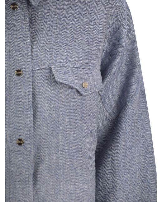 Giacca tagliata a camicia di lino di Herno in Blue