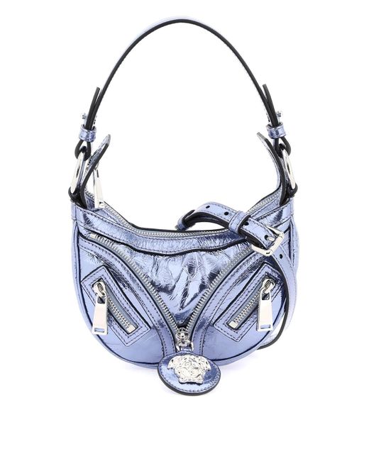 Versace Blue Metallic Leder 'Repeat' Mini Hobo -Tasche